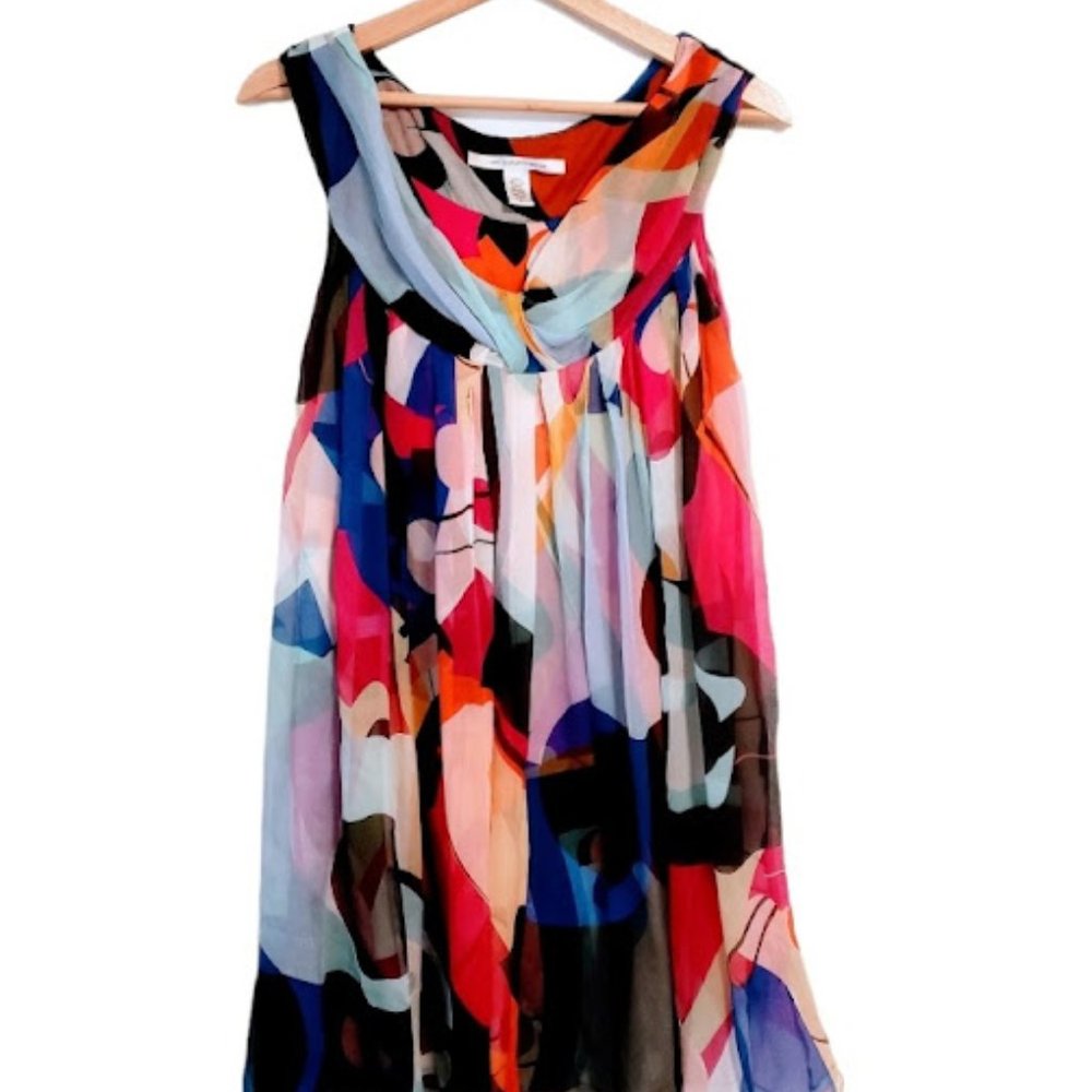 Diane Von Furstenberg Silk Women's 2 Colorful Patterned Sleeveless Dress